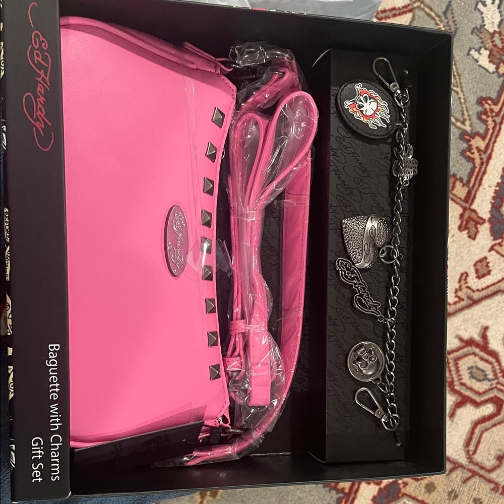 Ed Hardy Pink Shoulder Bag with Charms